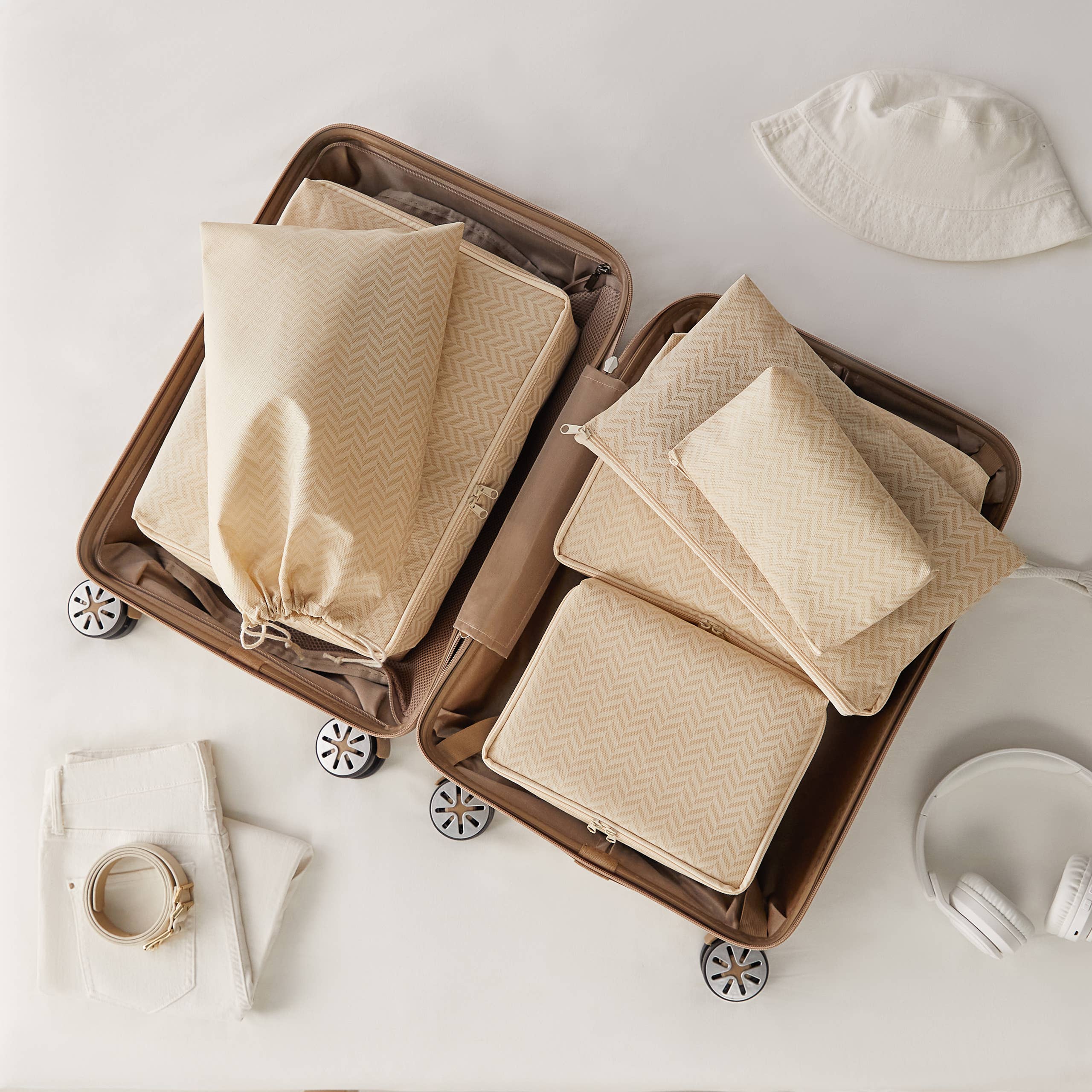 Reise-Packwürfel Fischgrätmuster – elegantes Design für stilvolles Reisen