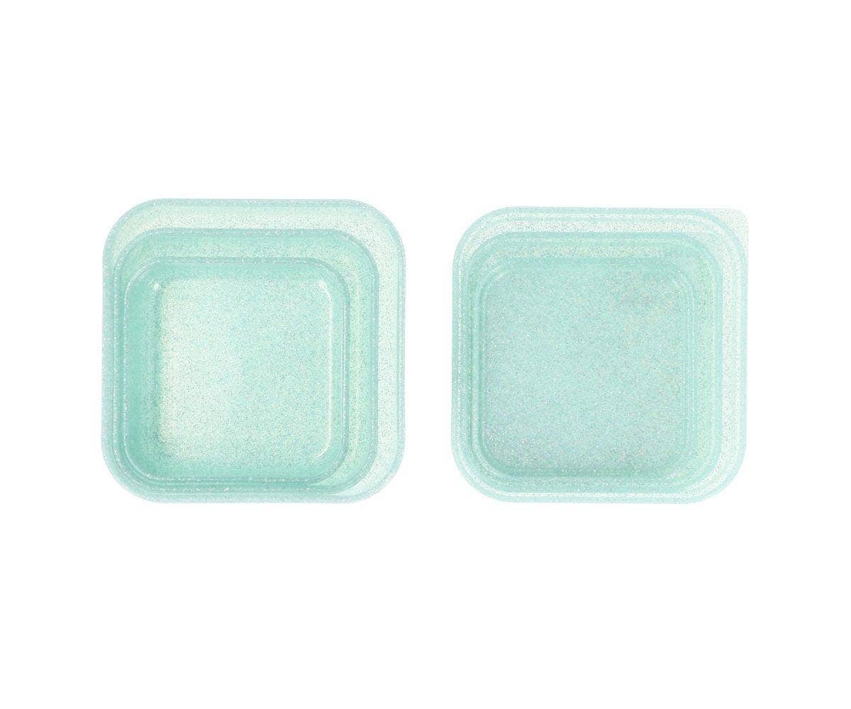 Kinder-Brotdosen Set – 3 Aqua-Glitzer Dosen in Türkis (BPA-frei)