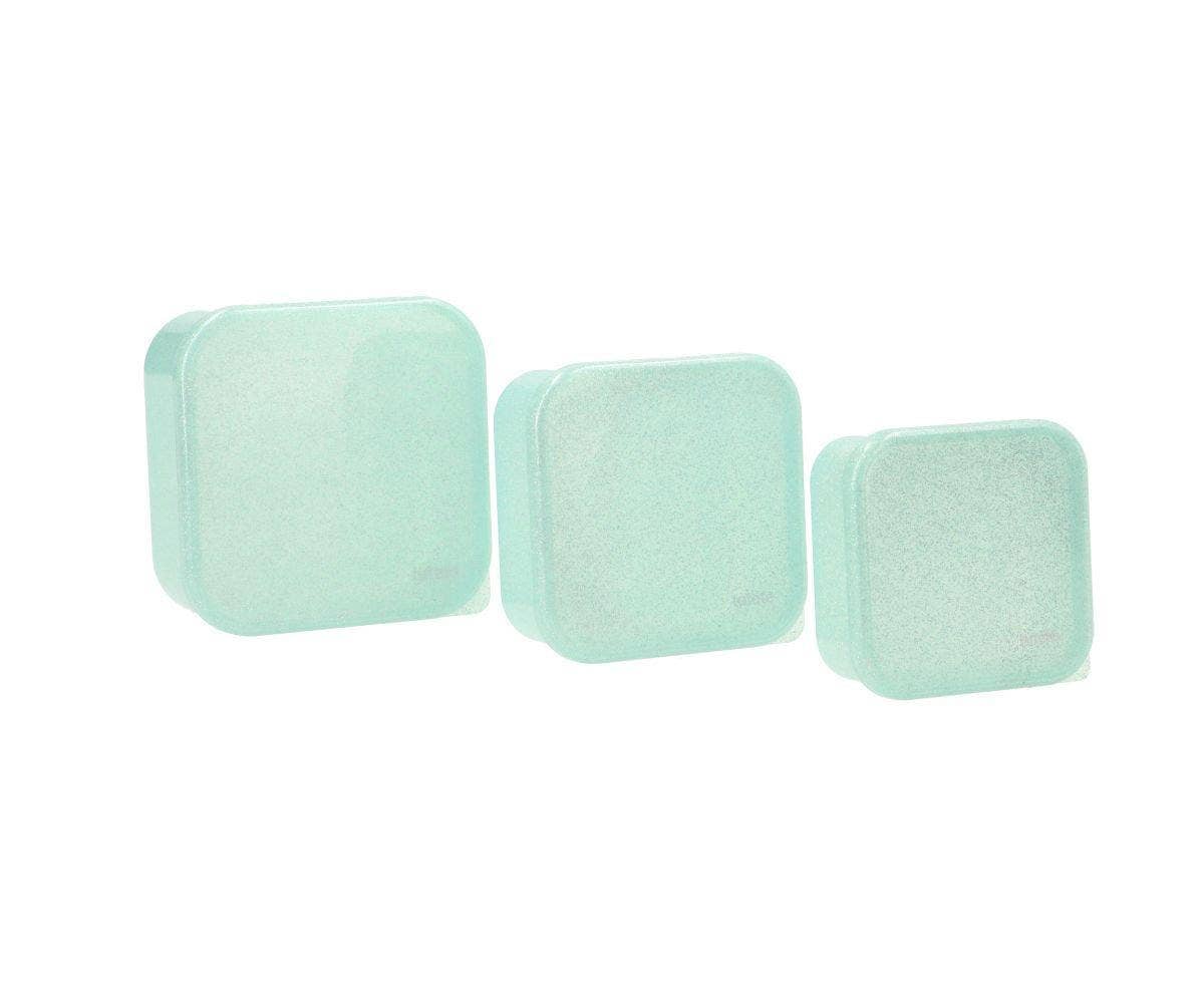 Kinder-Brotdosen Set – 3 Aqua-Glitzer Dosen in Türkis (BPA-frei)