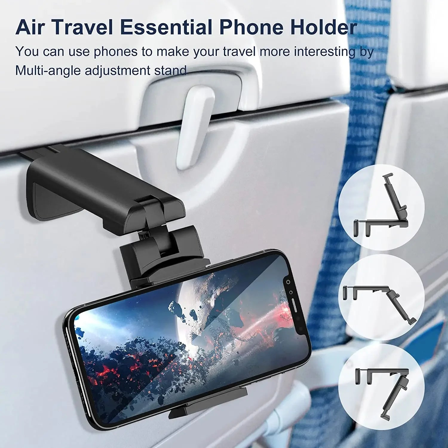 Klappbare Smartphone-Halterung für Flugzeug – 360° drehbar, schwarz