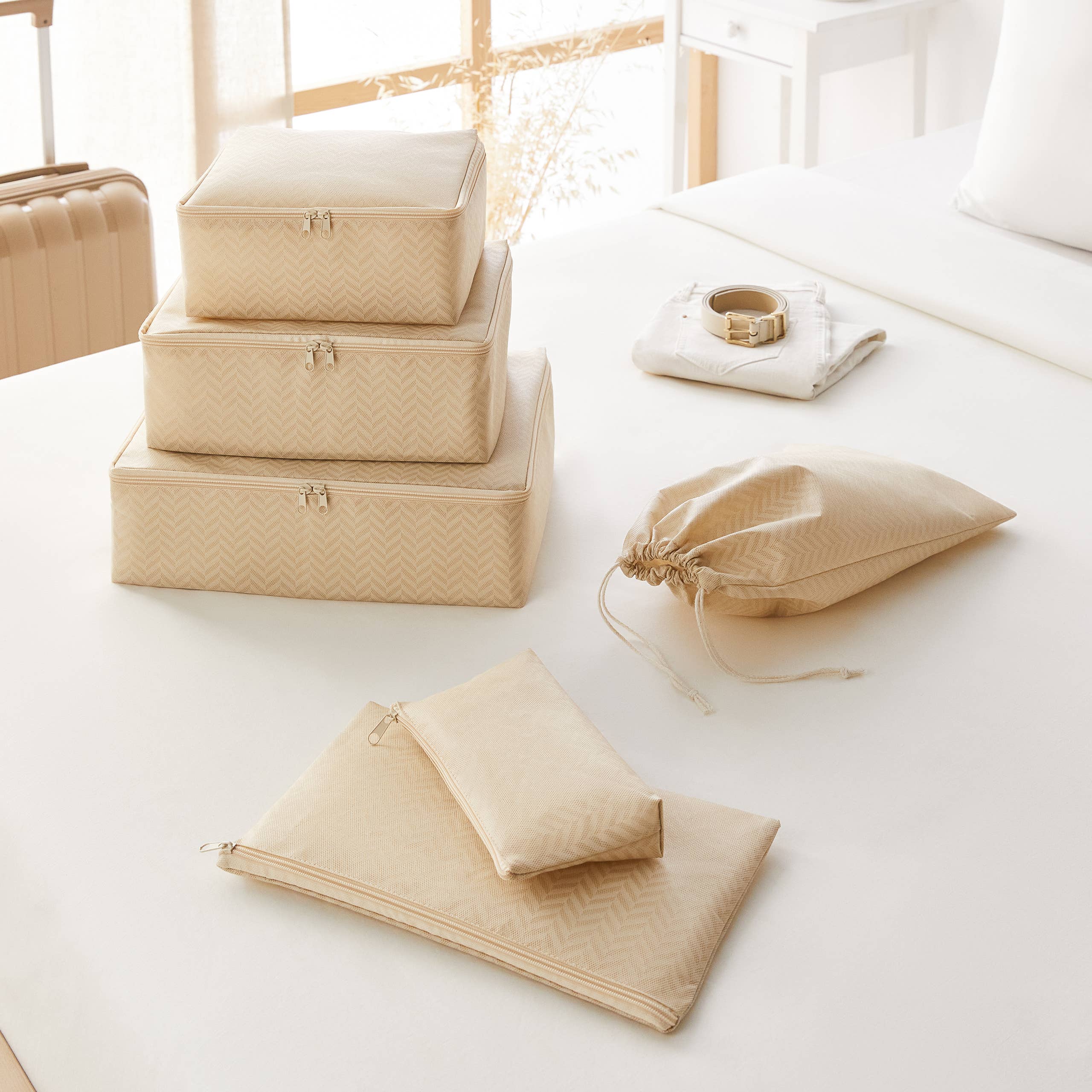 Packwürfel-Set Beige – alle 6 Größen im Überblick